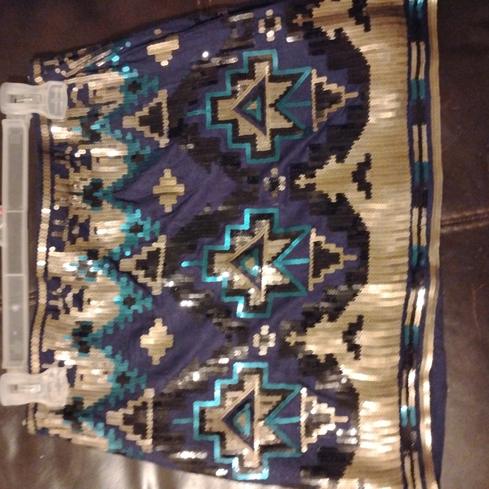 Blue Sequin Embellished Pencil Mini Skirt